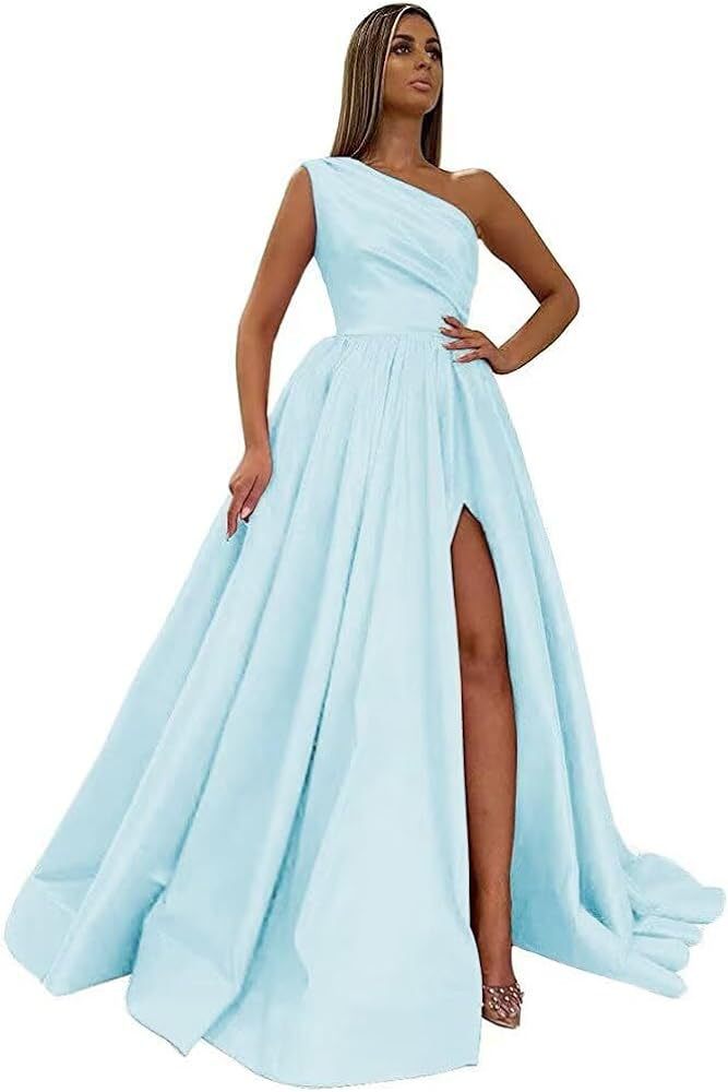 Comercio exterior europeo y americano Amazon AliExpress wish señoras nuevo vestido de noche de un solo hombro vestido de noche de satén dividido sexy