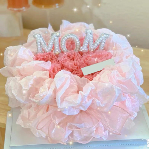 White Pearl Studded Diamond MOM Mother's Day Cake Decoration Plug-in Mom LOVE Mother's Day Happy Birthday Baking