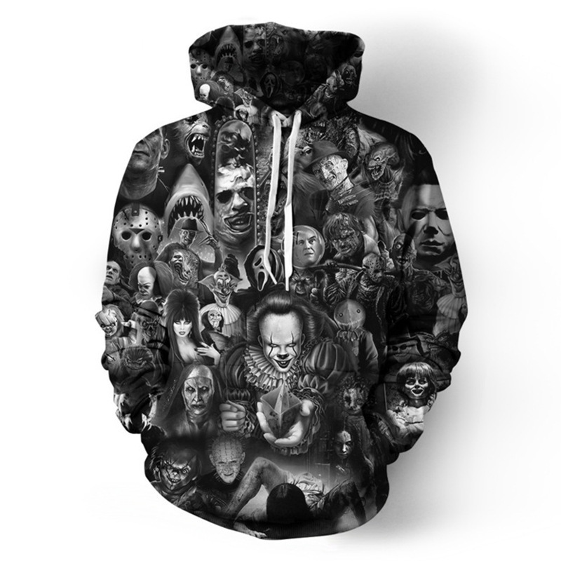 Cross-border e-commerce heat transfer 3D Halloween movie horror killer series sweater cosplay hoodie men's clothing