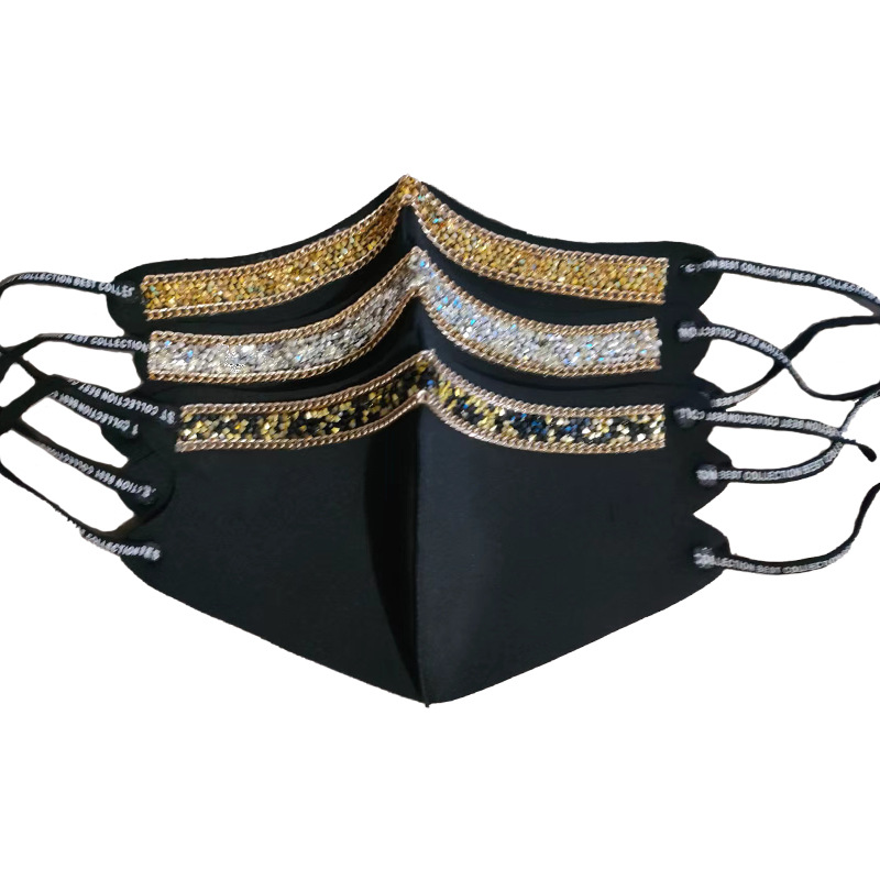 热卖欧美3d烫钻口罩金色镶钻水钻闪钻跨境钻石口罩链条可水洗面罩|ms