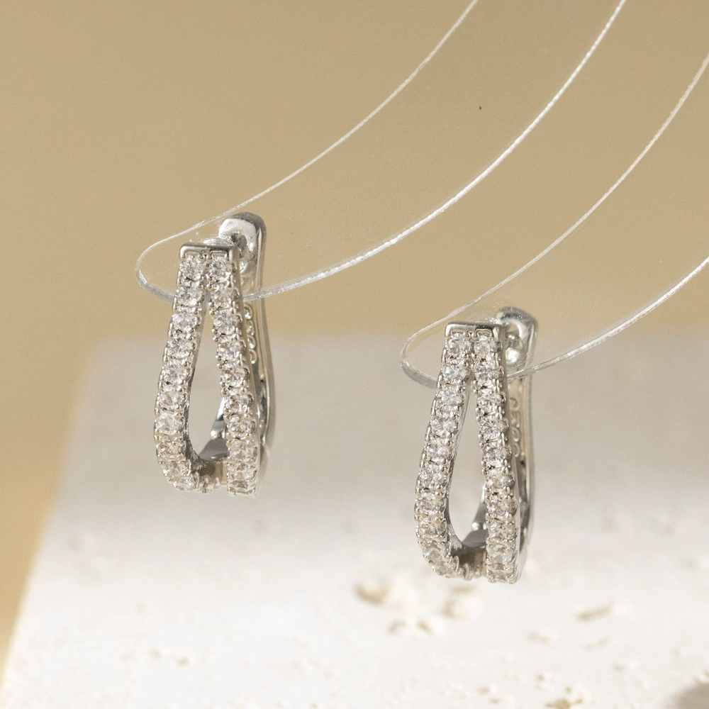 2024 новый 925 серебряный европейский и американский стиль моды личность темпераментная вечеринка серьги трансграничные двухрядные бриллианты U-образные серьги женские