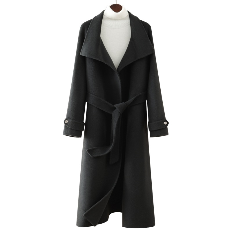 24 otoño e invierno nuevo estilo abrigo de lana de camello mujer de doble cara larga solapa abrigo de lana cálida sensación de lana de alta gama