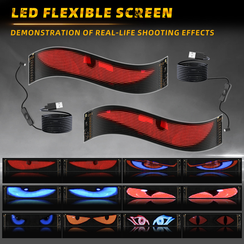 LED pantalla suave ventana delantera y trasera vidrio rgb pantalla flexible camión diablo ojo dinámico diablo ojo lámpara de coche