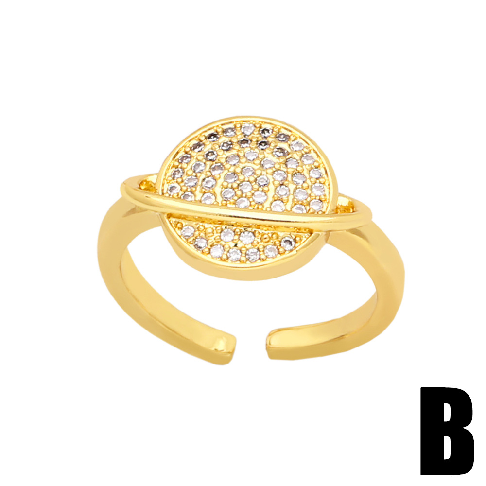 Fashion Heart Shape Planet Copper Open Ring Plating Zircon Copper Rings