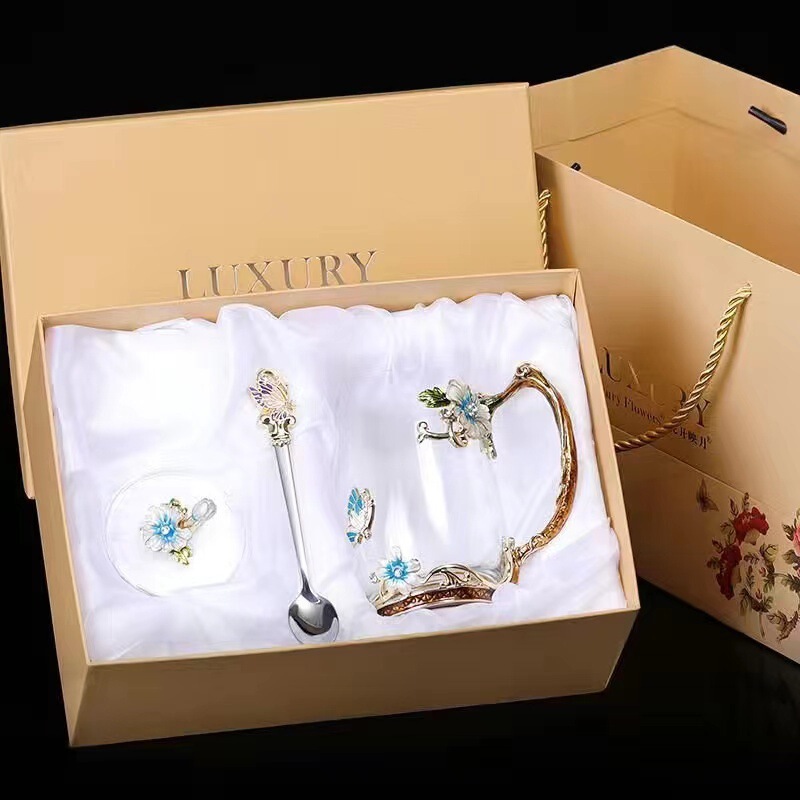 花茶杯礼咖啡杯早餐牛奶批发会销珐琅彩女圆形家用玻璃水杯果汁杯|undefined