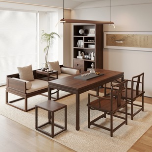 New Chinese-Style Solid Wood Bookcase Desk Home Study Complete Set of Furniture Chinese Tea Table Tea Table Desk Chair Leisure Sofa