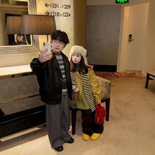 童外套2025秋冬男童女童酷帅翻领加厚加棉皮衣儿童洋气机车外套