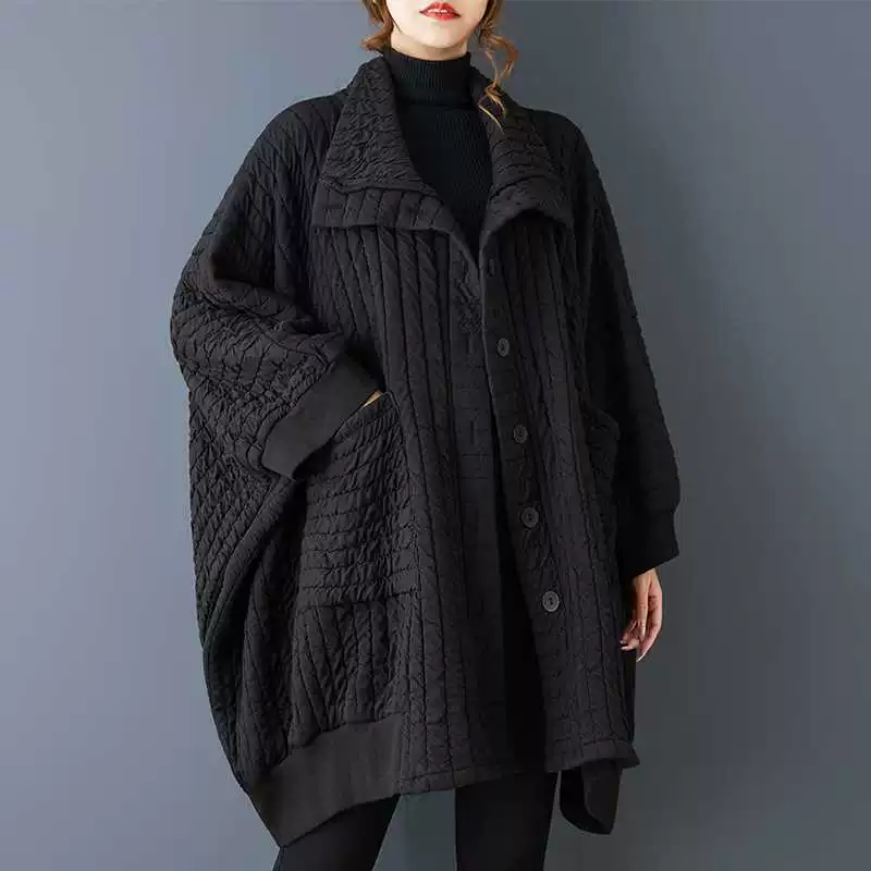 Autumn quilted cotton capacious jacket for leisure, style, plus size, oversize