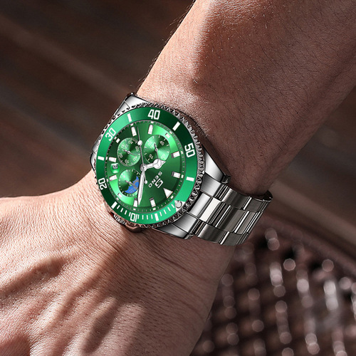 Men's Sports Watch with Green Night Light, Waterproof, Ghost Cross-Border Foreign Trade Multi-Function 6-Needle Quartz Watch, Dropshipping One Piece