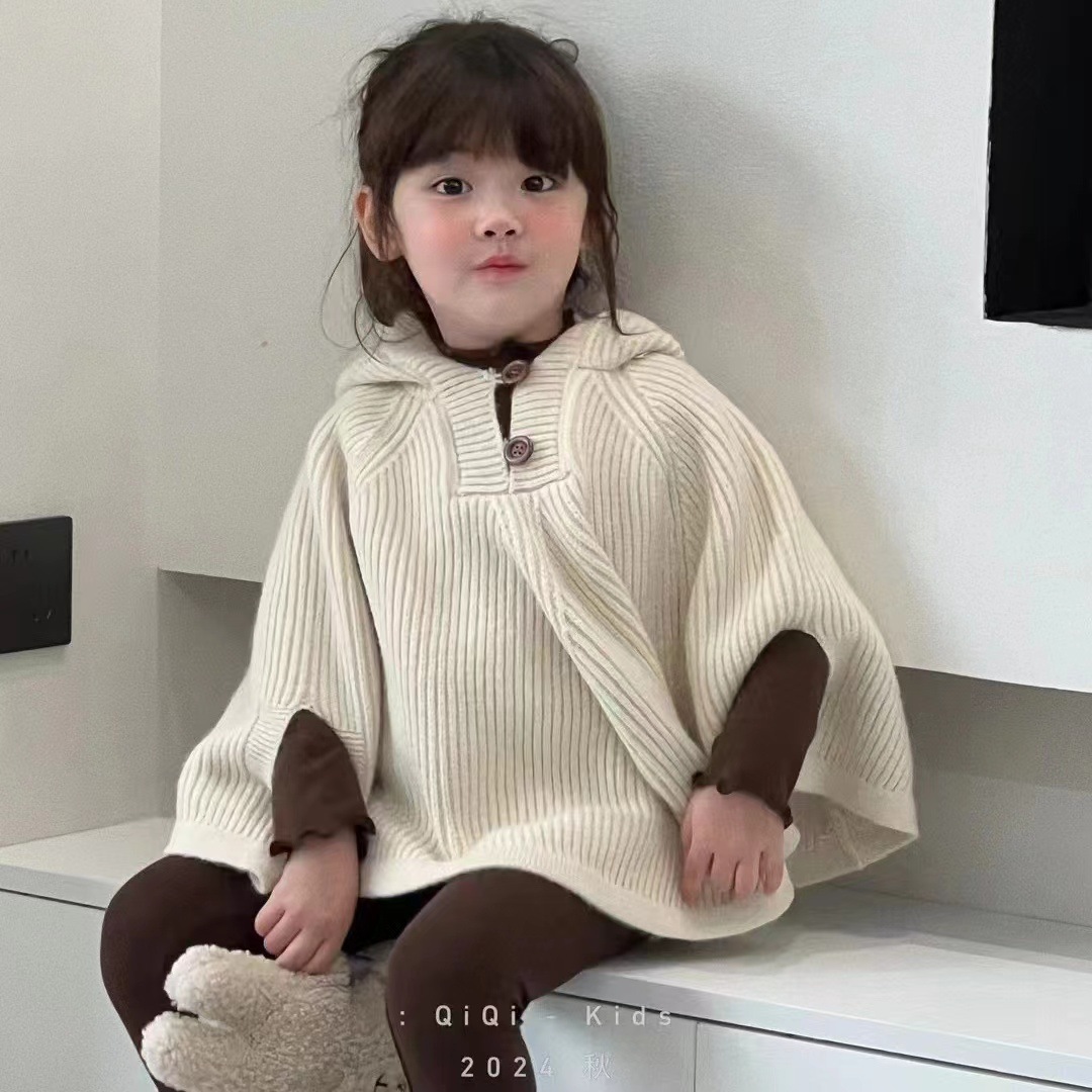 2025 otoño nuevo suéter de niña coreano bebé femenino moda exterior suelta camisa de punto con capuz abrigo abrigo abrigo