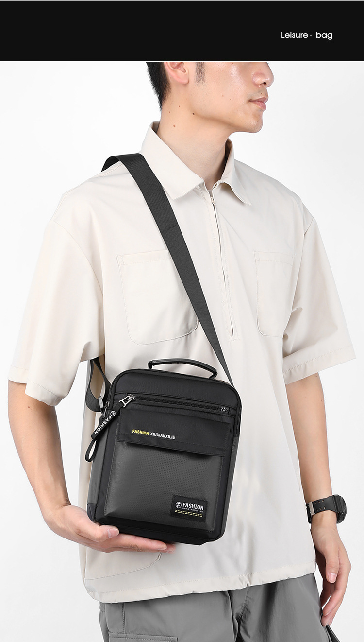 Men's large-capacity bag, nylon fabric single-shoulder bag, new business commuting crossbody bag, vertical small bag, hand-held men's bag Specification drawing