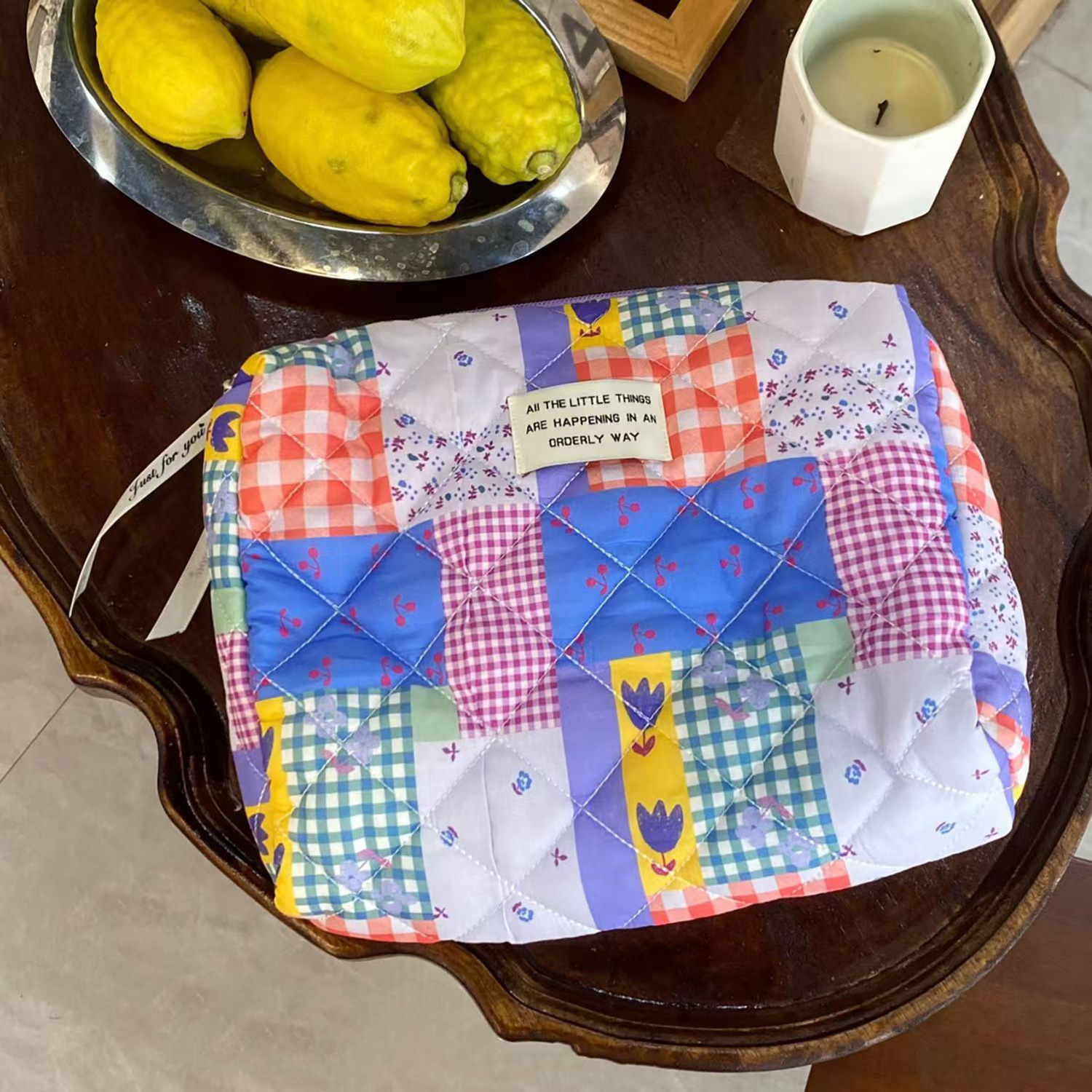 All Seasons Season Cute Color Block Flower Polyester Sewing Thread Square Makeup Bags