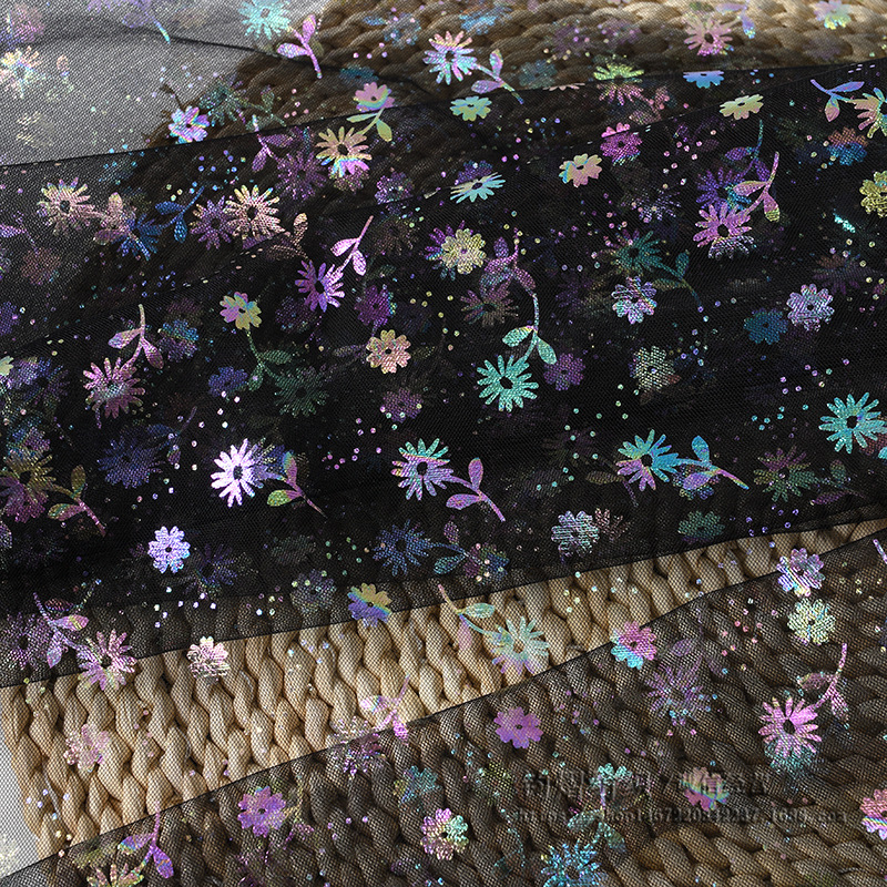 柔软网纱布料幻彩小花朵印花纱 儿童公主裙半身裙演出服礼服面料