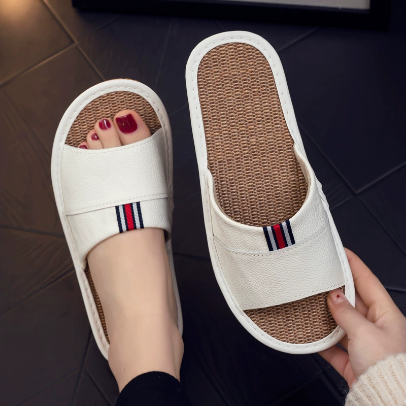 Летние домашние женские домашние тапочки из коровьей кожи с мягким нижним полом, нескользящее кожаное белье для лица, летние холодные тапочки, мужская домашняя спальня