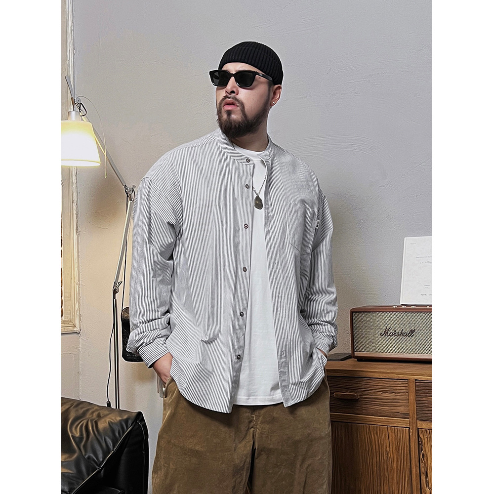 Hong Kong Style Summer Large Size Striped Lapel Top Long-Sleeved Thin Shirt Men's Fashion Versatile Niche Daily Jacket