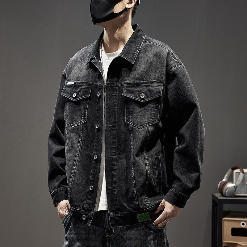 Men's Denim Jacket Washed Retro Loose Versatile Blue Denim Coat_voghion.com