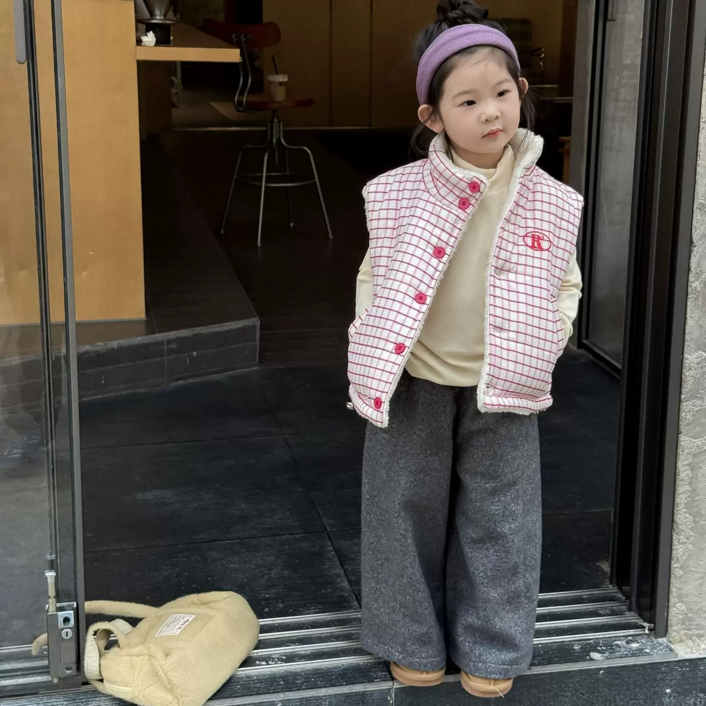 2025冬季新款童装 韩版童装 女童时尚两面棉马甲 格子羊羔毛马甲