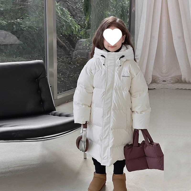 女童羽绒服冬季2025新款洋气白鸭绒儿童保暖加厚中长款连帽外套潮