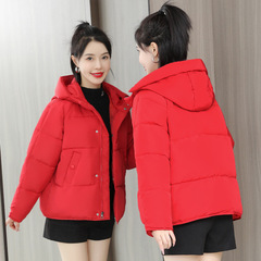 2025年冬用婦人服、ショート丈、韓国風、ゆったりとしたパンコート、フード付き、暖かい冬服、婦人用コート、綿入れジャケット、トレンド