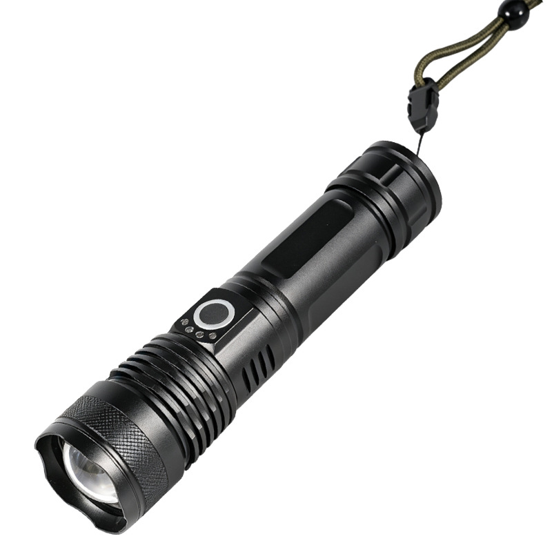 Nueva linterna súper brillante y brillante transfronteriza zoom LED láser blanco linterna portátil de emergencia de carga de pantalla eléctrica doméstica