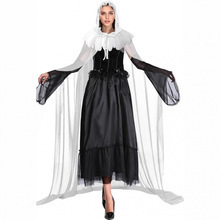 New Medieval Halloween Cape Feather Shawl Mesh Cloak Two-piece Gothic Style Stage Dress