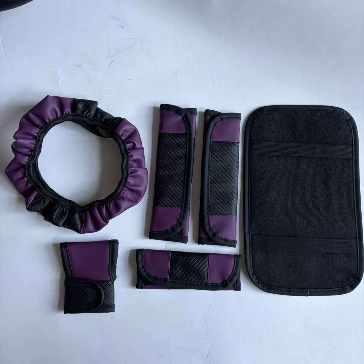 Cross-Border Foreign Trade Specializes in Supplying a 6-Piece Car Interior Set: Steering Wheel Cover, Shoulder Protector, Gear Shift Cover, Handbrake Cover, Armrest Pad