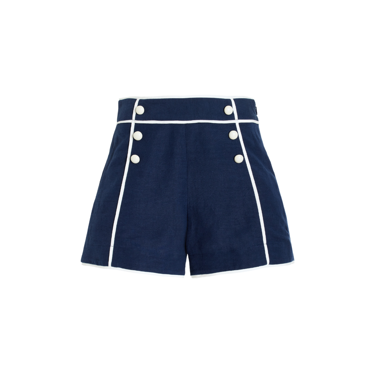 Navy Blue One-piece Swimsuit With Shorts High-cut Slimming Style_voghion.com