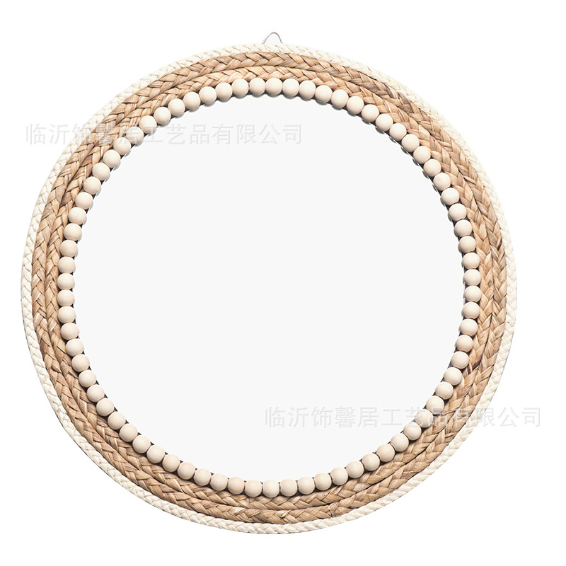 Retro Ronda espejo cosmético espejo de paja de la pared del pasillo sala de estar cuarto de baño de fondo colgante de pared espejo decorativo