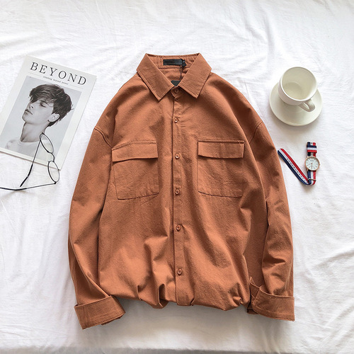 Spring and Autumn Hong Kong-style Trendy Brand Workwear Shirt for Men – Korean-Style, Versatile, Loose-Fit, Student-Friendly, Cool, Long-Sleeve Top for Outwear
