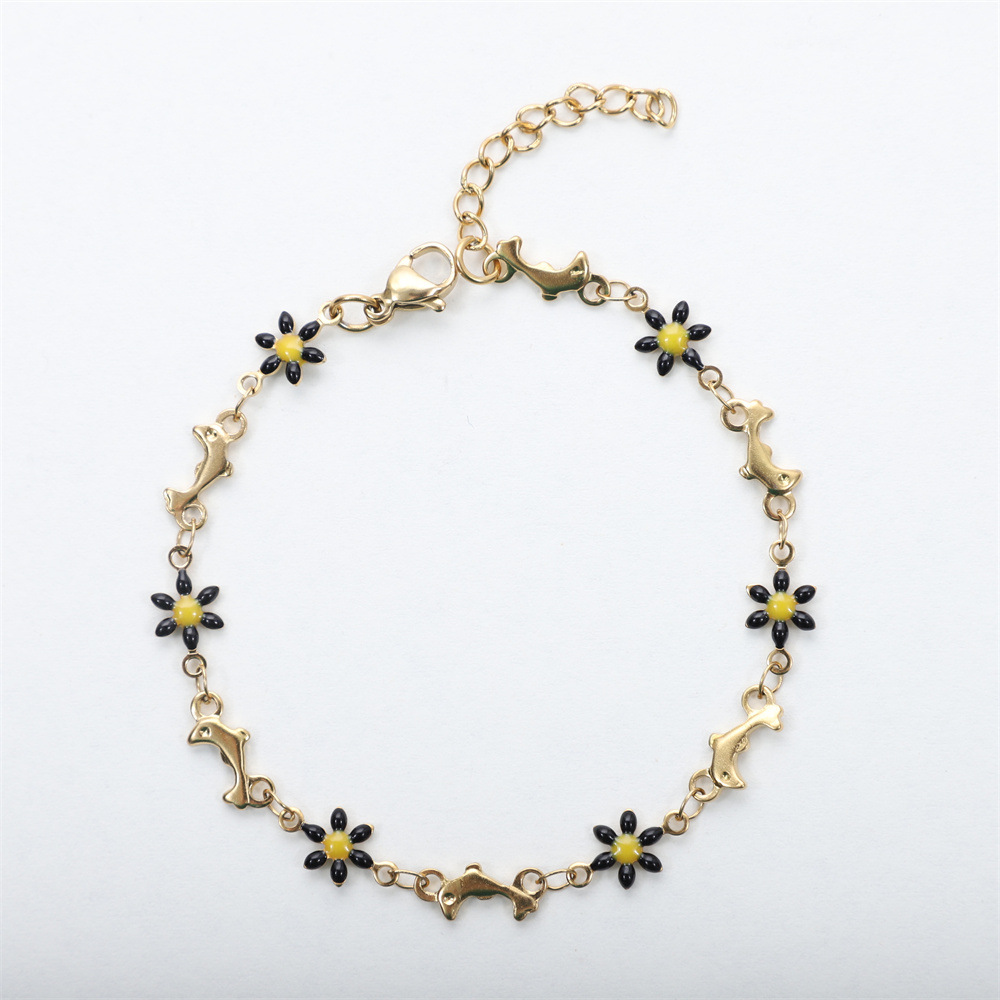 Holiday, Daily Occasion Pastoral Flower 304 Stainless Steel Bracelets In Bulk