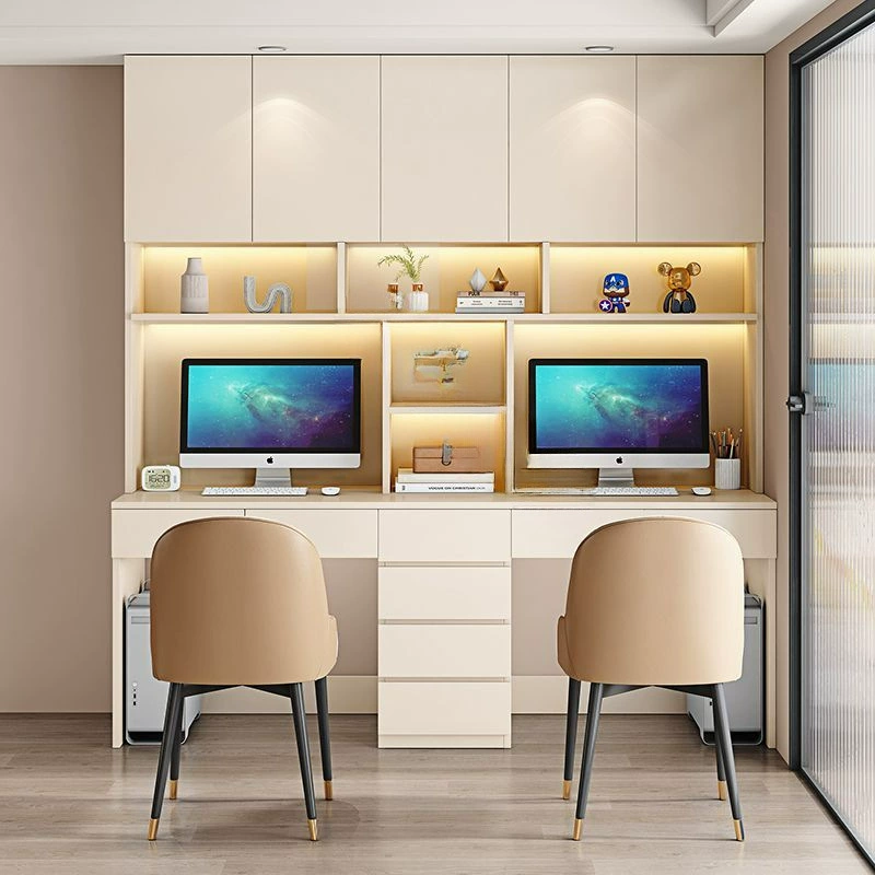 Индивидуальный домашний письменный стол для студента, интегрированный с книжной полкой в спальне, в стиле легкой роскоши, двойной стол из массива дерева, для международной торговли