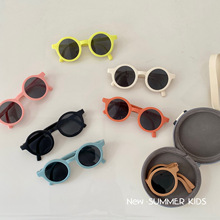 小孩太阳镜0-7岁儿童眼镜个性可折叠潮款圆框时尚墨镜拼色框ZP127