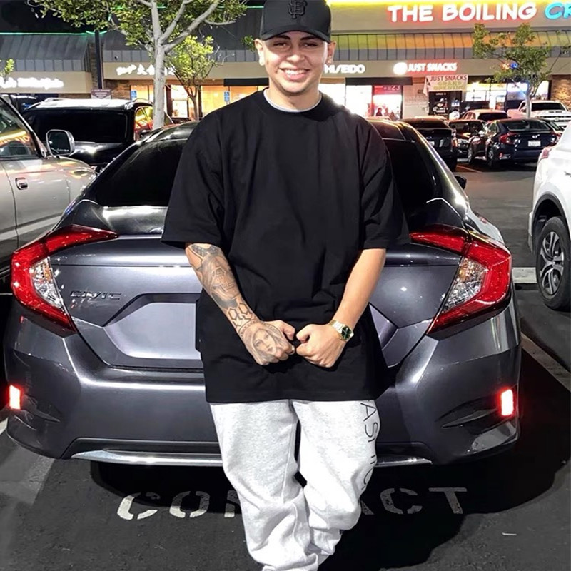 260g 32 algodón pesado algodón camiseta gruesa opaca manga corta suelta escote pequeño color sólido media manga camisa de fondo