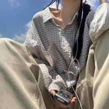 格纹防晒衬衫女宽松2025春夏季新款韩版百搭衬衣男友风上衣
