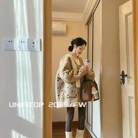 Unifitop 奶茶啵啵 气质百搭仿羊羔毛外套慵懒风保暖波点撞色开衫