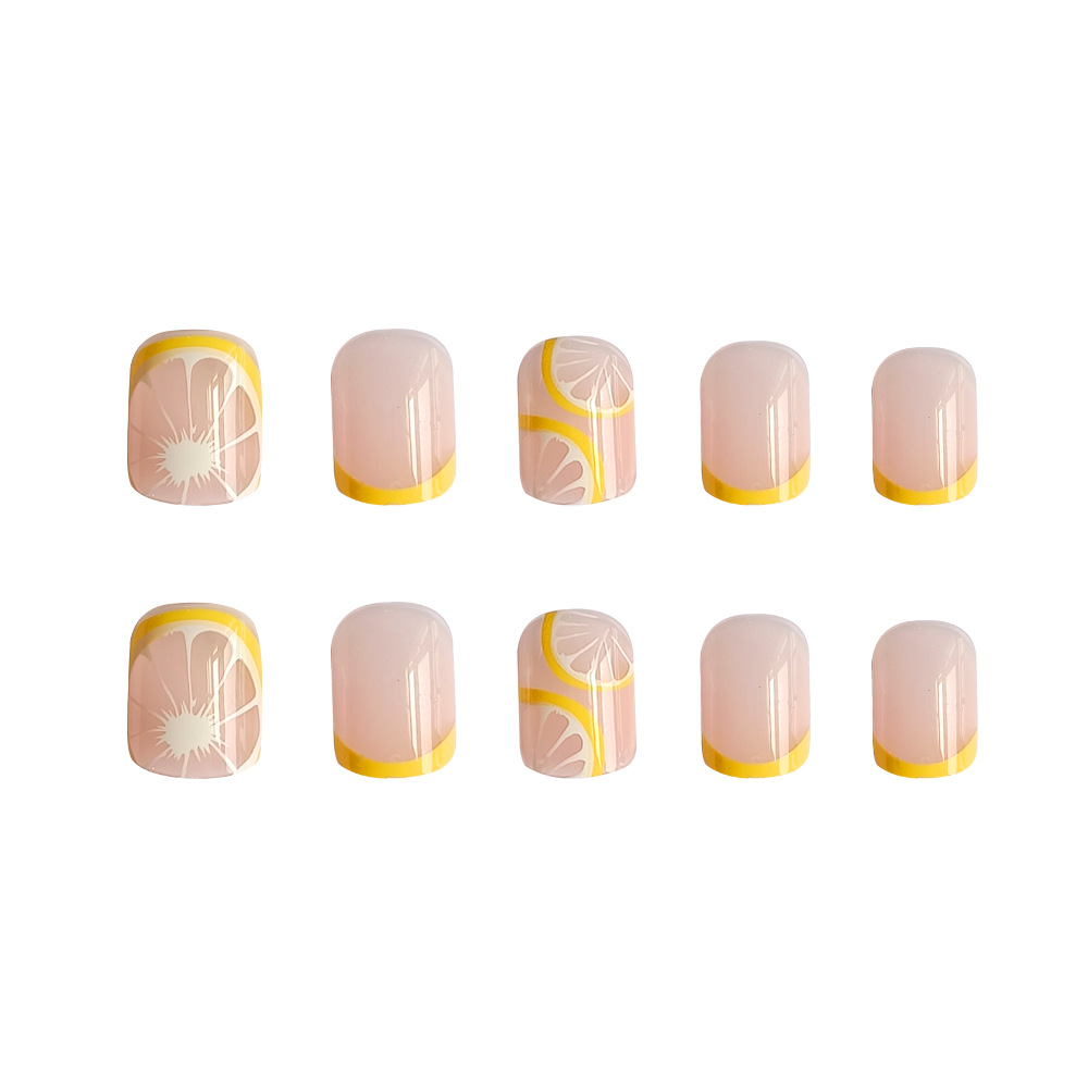 Comercio exterior estilo francés limón borde desnudos polvo amarillo color blanco manijas falsas 24 piezas de manicura de viento image 5