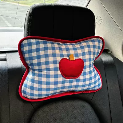 Cute car seat headrest car neck pillow comfortable blue apple series car pillow car pillow a pair of pillows (Headrest) - blue-and-white-apple-headrest-single