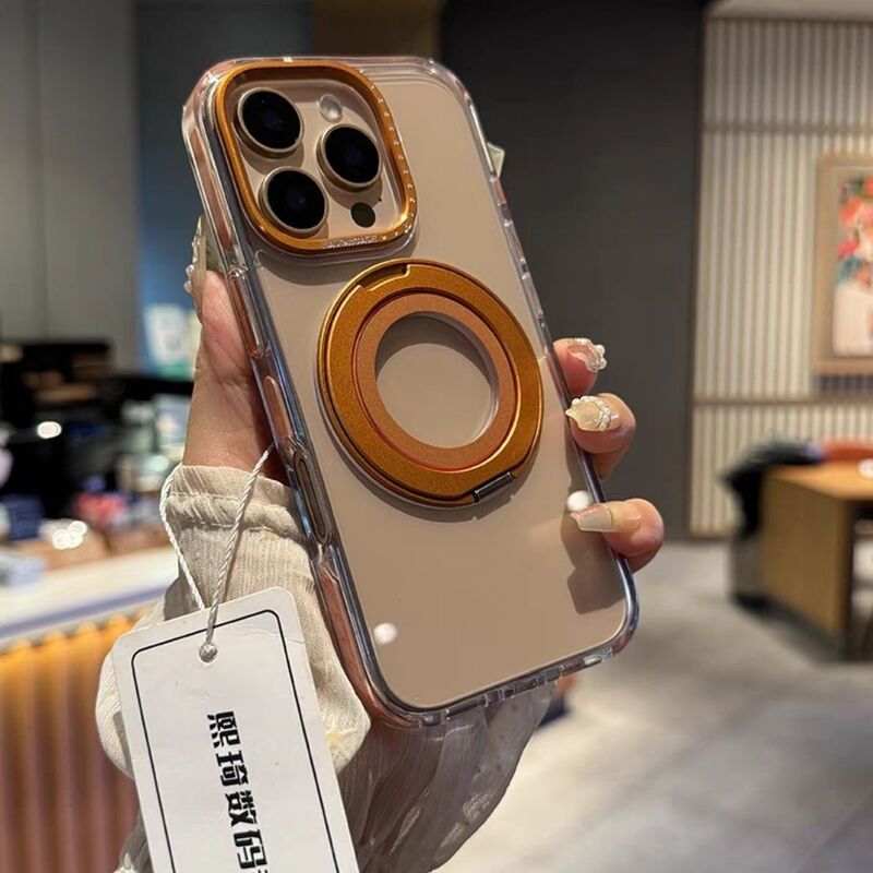 360-Degree Rotating Magnetic Fulcrum Case Suitable for Iphone17Pro Max Mobile Phone Case with Stand Apple 16 Transparent