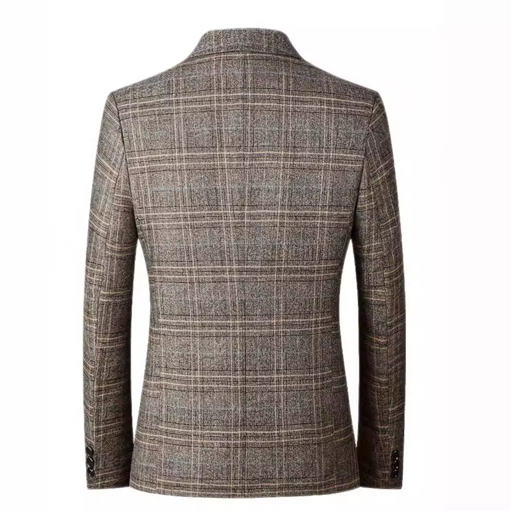 2024 Spring and Autumn Woolen Slimming Windbreaker Men's Coat Checkered Suit Casual_voghion.com