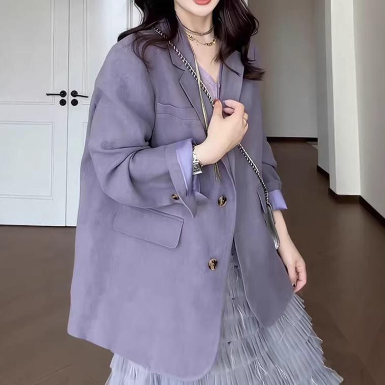 2026 New Style Linen High-End Elegant Versatile Purple Blazer Korean Style Simple Top for Women