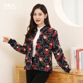 秋冬中老年人保暖棉衣桑蚕丝填充保暖长袖妈妈装宽松加厚女士外套