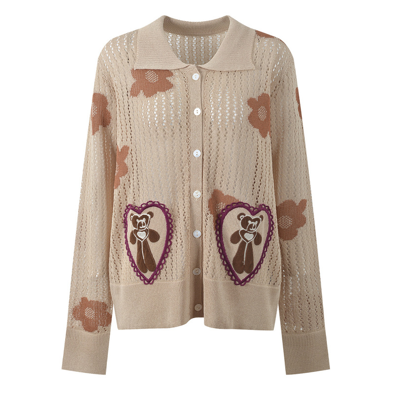 2026 Spring New Fashionable and Elegant Floral Jacquard Knit Shirt with Hollow Out Collar, Loose Fit, Versatile Knit Top 2026 Spring New Fashionable and Elegant Floral Jacquard Knit Shirt with Hollow Out Collar, Loose Fit, Versatile Knit Top