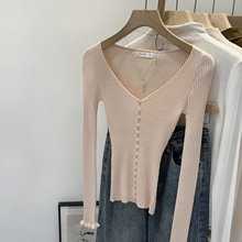 别致超好看粉色v领长袖针织衫女2025新款韩系氛围感早秋单穿上衣