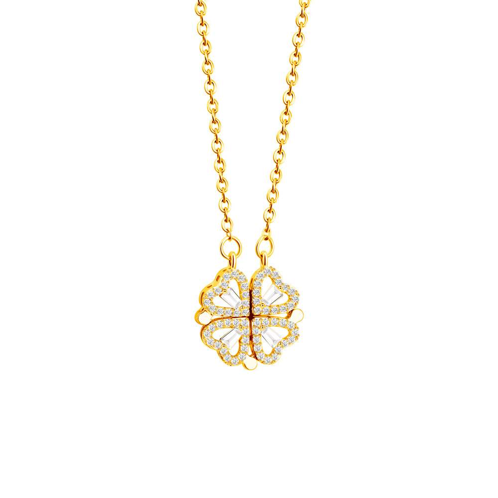 12g Weight Stainless Steel Copper Simple Style Four Leaf Clover Plating Inlay Zircon Pendant Necklace