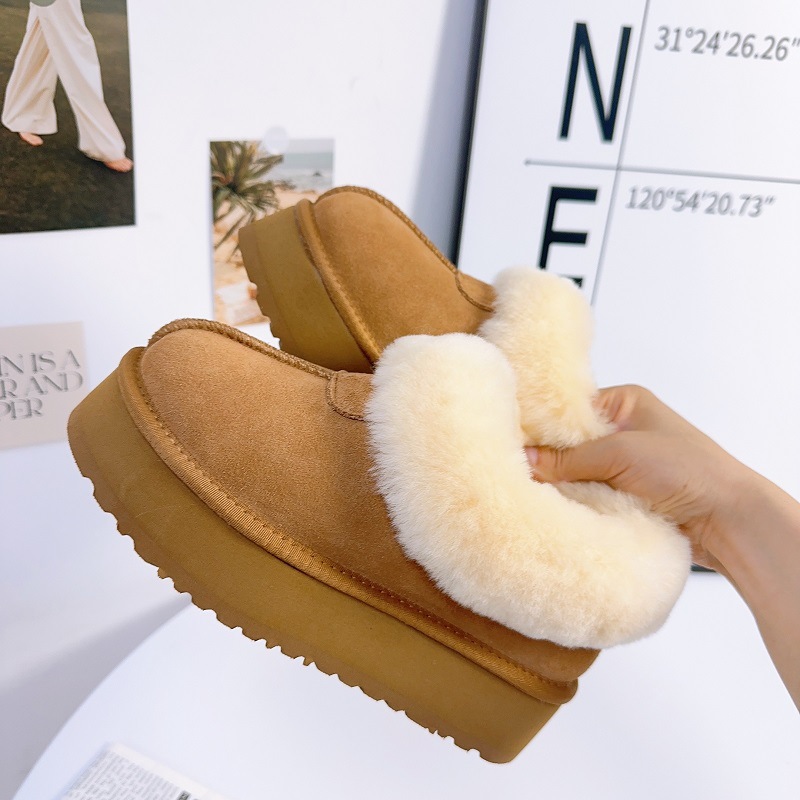 Tazz Thick-Soled Snow Boots Winter Slip-On Furry Women's Shoes for Outdoor Wear, Warm Fleece-Lined Thickened Cotton Shoes for Cold Protection