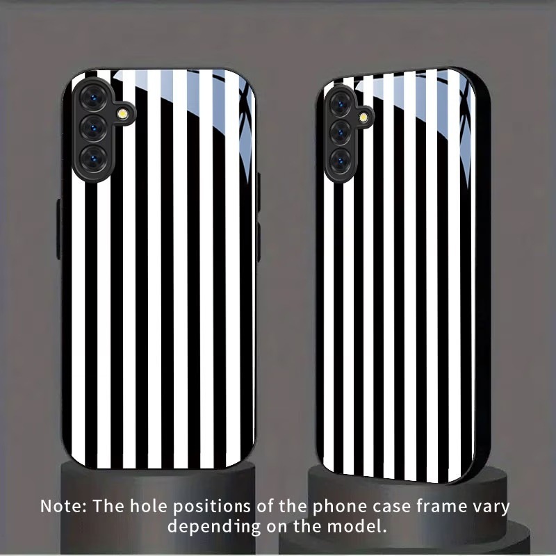 Classic and Timeless Black and White Vertical Stripe Tempered Glass Phone Case Wholesale Samsung S20Ultra Protective Case Production
