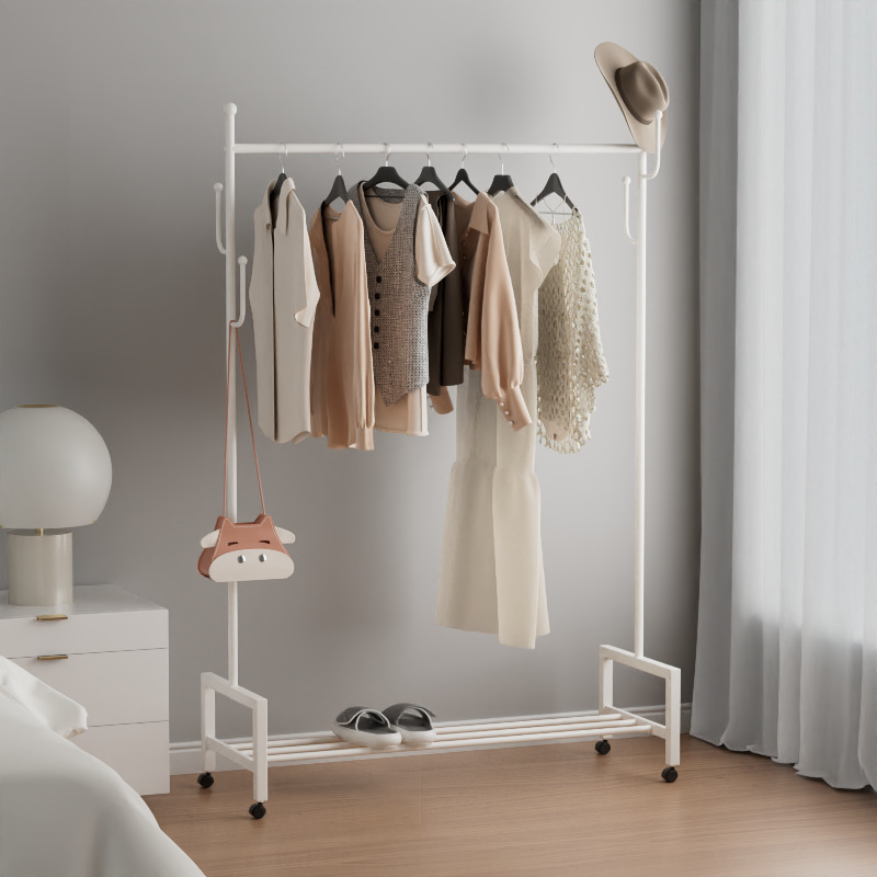 奶油風帶輪可移動衣帽架簡約客廳金屬衣服收納架子家用落地掛衣架