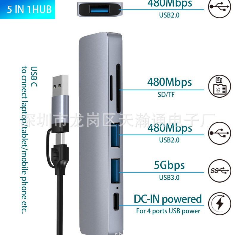 USB 3.0 Data Hub Is Suitable for Imac Pro, MacBook Air, Mac Mini/Pro