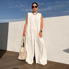 G 7627 Casual Solid Color Wide Leg Jumpsuit ���e��ɫ�B�wѝ