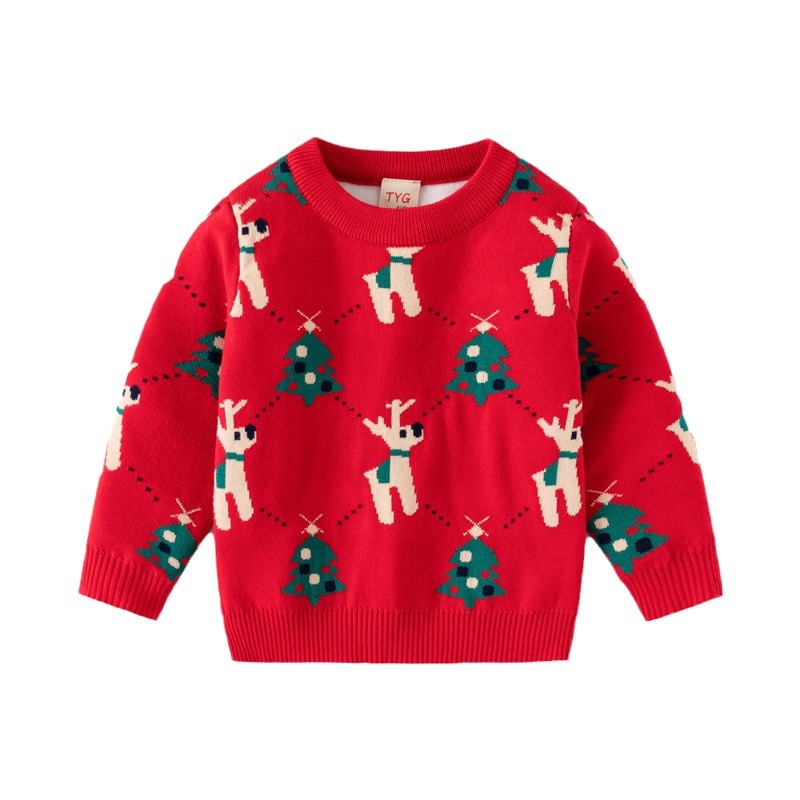 Vêtements pour enfants garçons fil de coton double couche 2024 automne hiver nouveau style pull de Noël pour petits et grands_voghion.com